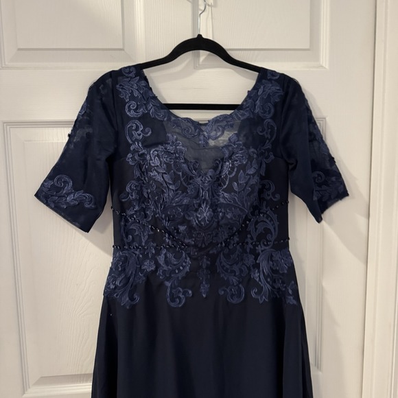 Blue Lace Embellished Sheer Sleeve Special Occasion Formal Dress‎ Sz 12  /#3820 - Picture 2 of 8